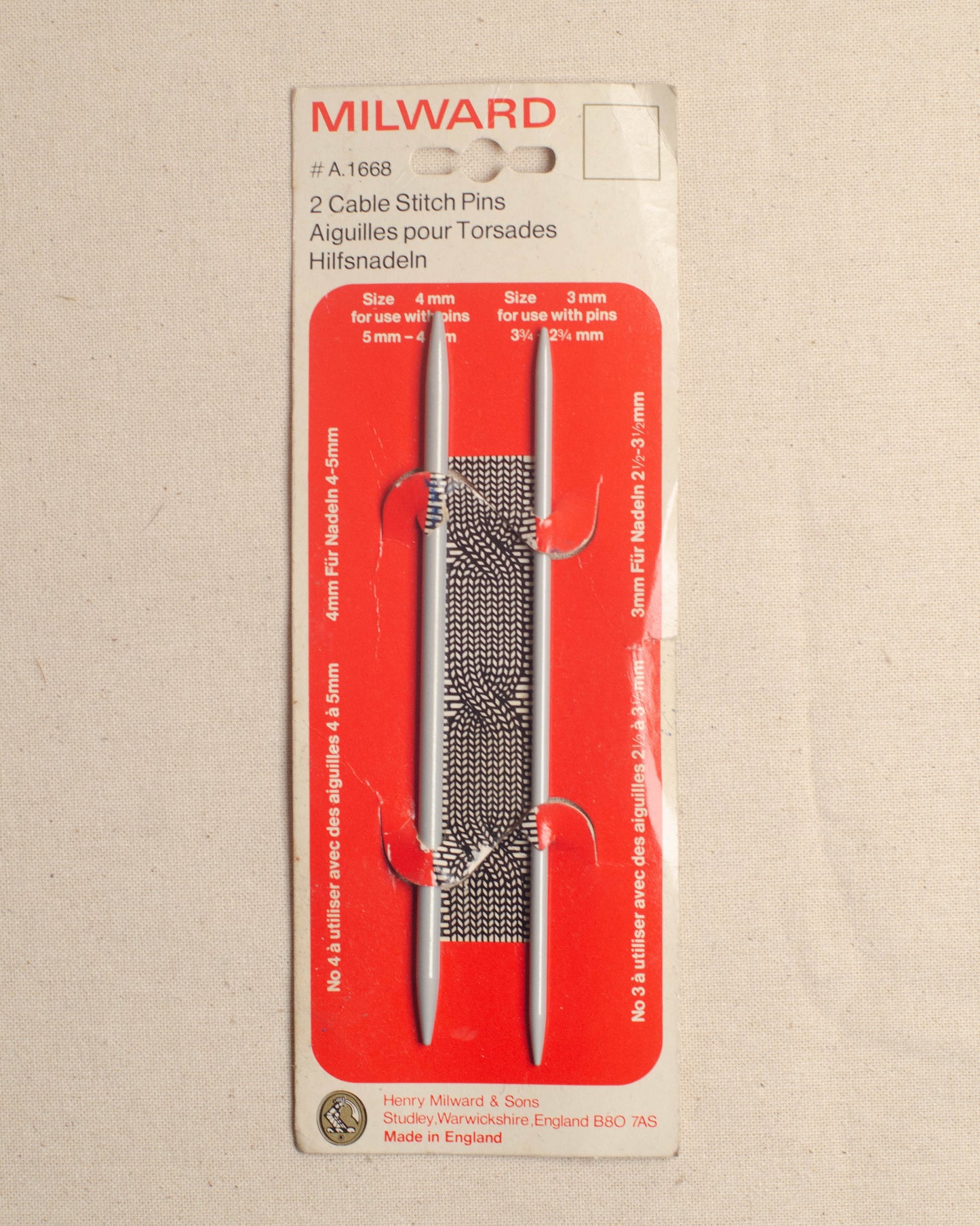 3 mm & 4 mm Milward Cable stitch pins